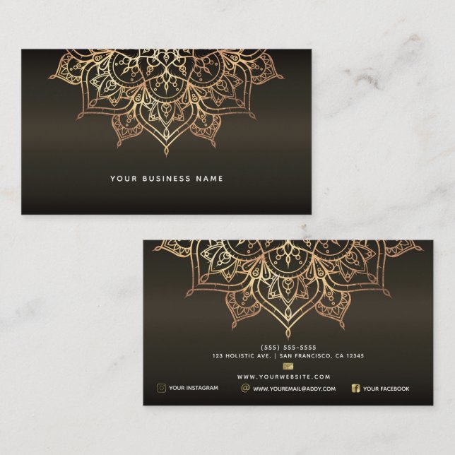 Earthy Brown & Gold Mandala Holistic Wellness-Cent Visitenkarte (Vorne/Hinten)