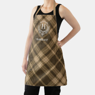 Earthy Brown Kariert Monogram Name Schürze
