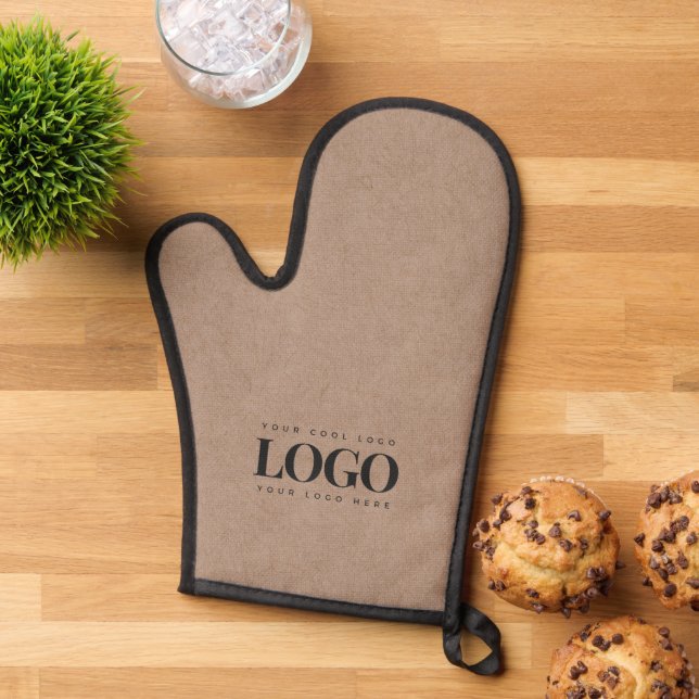 Earthy Brown Kraft & Custom Business Rectangle Log Ofenhandschuh (Oben unten)