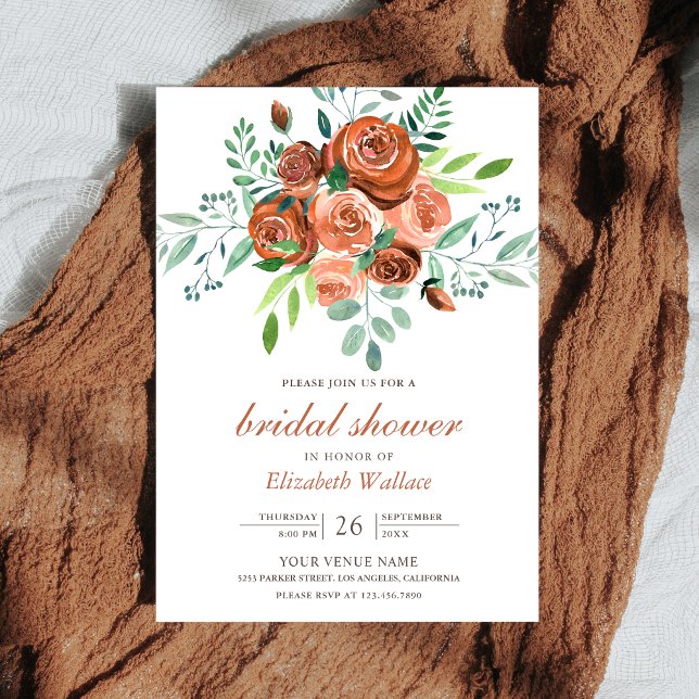 Earthy Burnt Orange Rose Bouquet Brautparty Einladung (Von Creator hochgeladen)