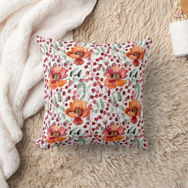Earthy Colors, Fall Flowers Botanical Kissen (Decke)