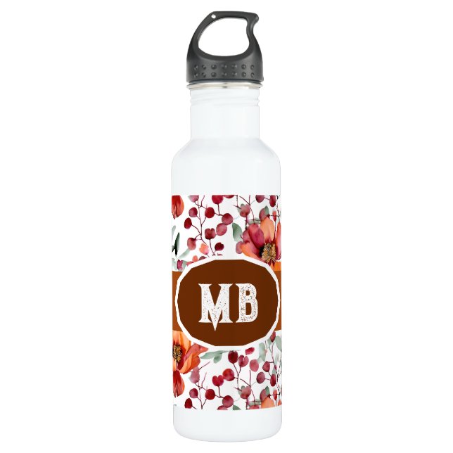Earthy Colors, Fall Flowers Monogrammed Edelstahlflasche (Vorderseite)