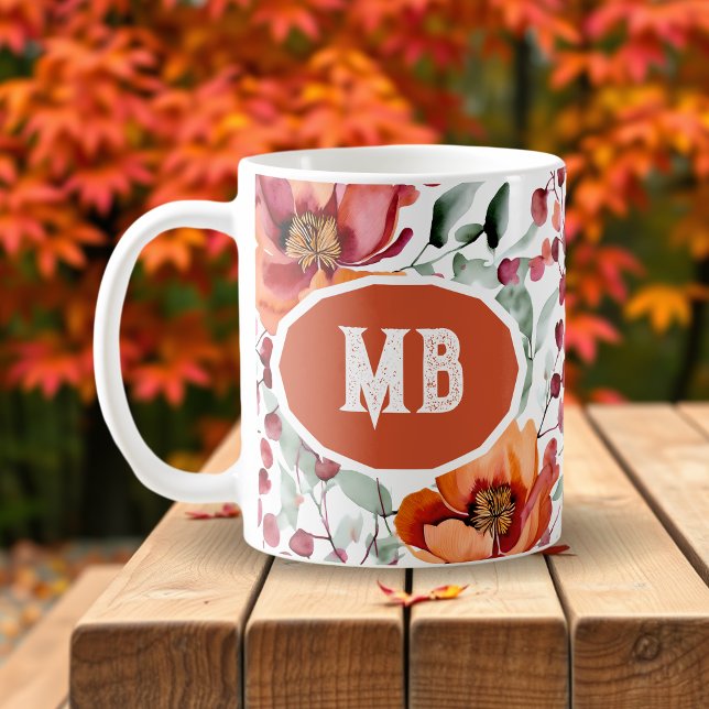 Earthy Colors, Fall Flowers Monogrammed Kaffeetasse (Von Creator hochgeladen)
