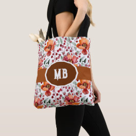 Earthy Colors, Fall Flowers Monogrammed Tasche