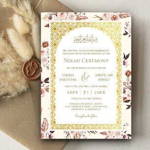Earthy Cream Floral Gold Muster muslimische Hochze Einladung