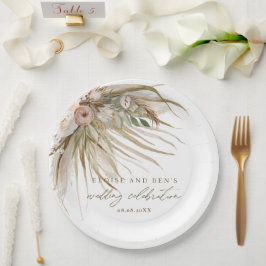 Earthy Drithy Pampas Grass Floral Wedding Bridal Pappteller