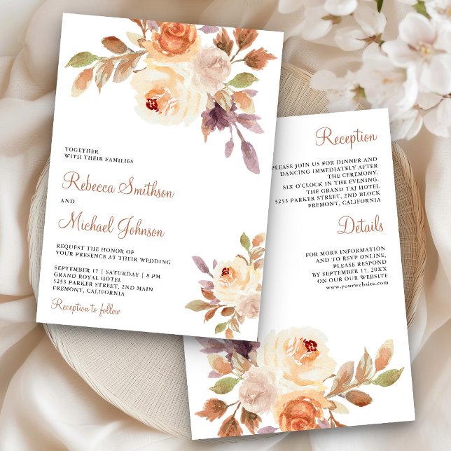 Earthy Dusty Peach floral All in One Wedding Einladung (Von Creator hochgeladen)