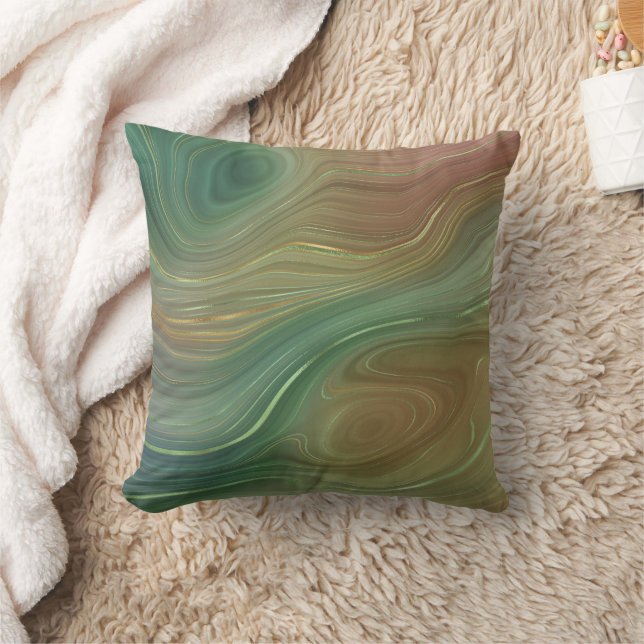 Earthy Emerald Strata | Green und Golden Ink Agate Kissen (Decke)