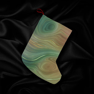 Earthy Emerald Strata Green und Golden Ink Agate Kleiner Weihnachtsstrumpf