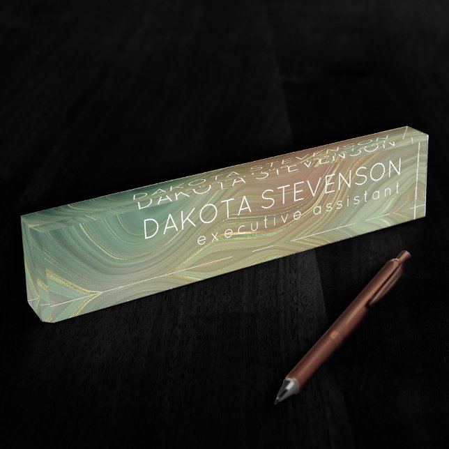 Earthy Emerald Strata | Green und Golden Ink Agate Namensplakette (Von Creator hochgeladen)