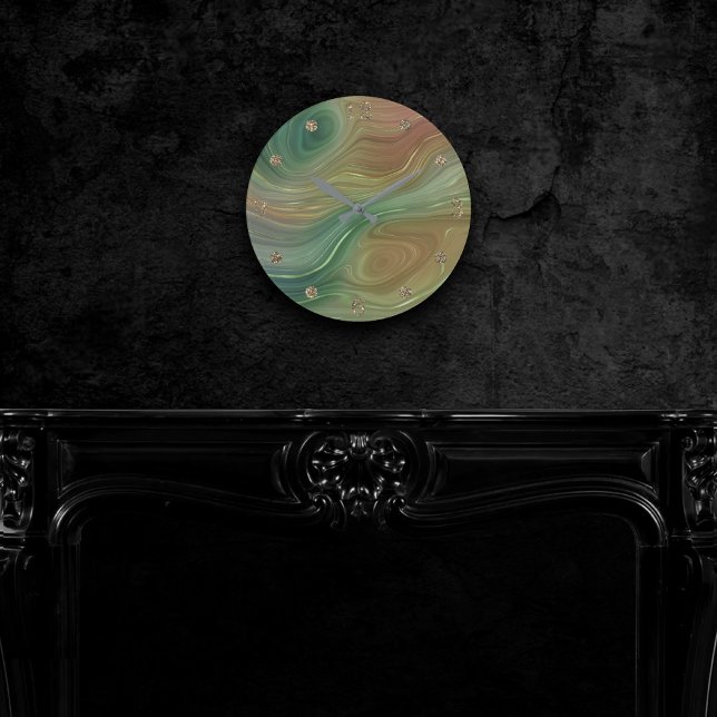 Earthy Emerald Strata | Green und Golden Ink Agate Runde Wanduhr (Von Creator hochgeladen)
