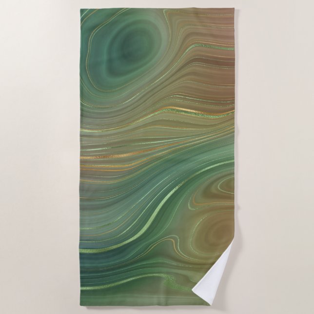 Earthy Emerald Strata | Green und Golden Ink Agate Strandtuch (Vorderseite)