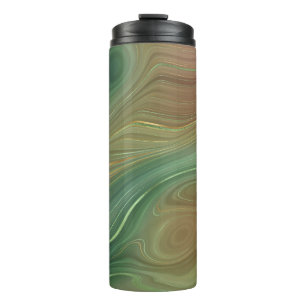 Earthy Emerald Strata   Green und Golden Ink Agate Thermosbecher