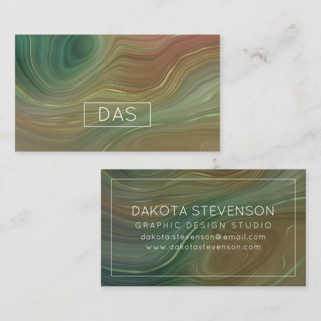 Earthy Emerald Strata | Green und Golden Ink Agate Visitenkarte (Vorne/Hinten)