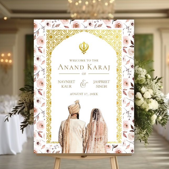 Earthy Floral Anand Karaj Wedding Welcome Sign Poster (Von Creator hochgeladen)