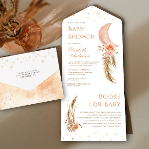 Earthy Floral Pampas Crescent Moon Baby Shower All In One Einladung