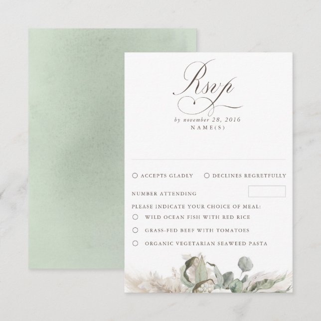 Earthy Floral Pampas Grass Boho Wedding RSVP (Vorne/Hinten)