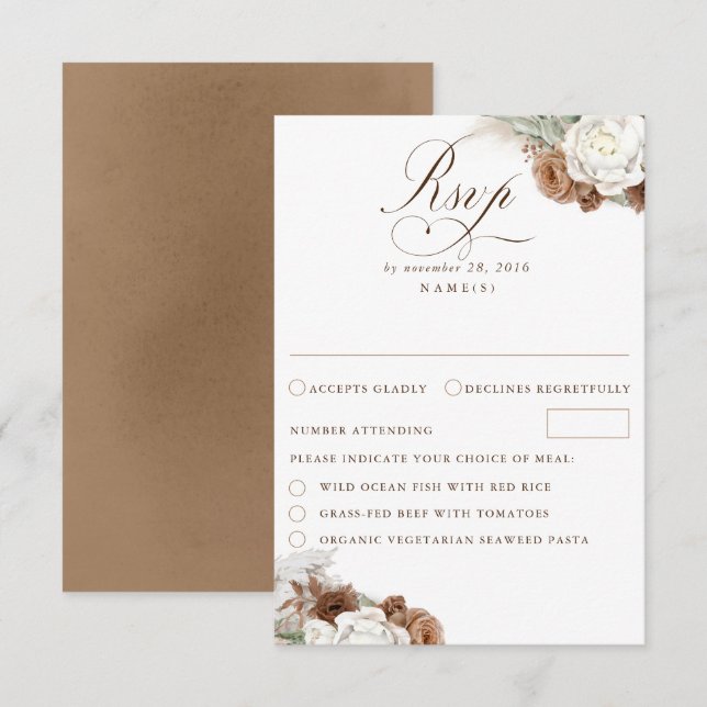 Earthy Floral Pampas Grass Boho Wedding RSVP Card (Vorne/Hinten)