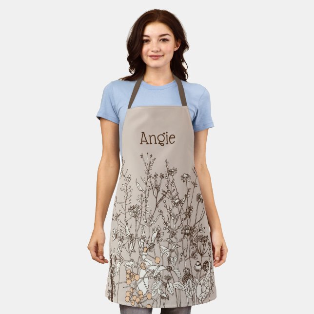 Earthy Floral Personalisiert All-over Printed  Schürze (Getragen)