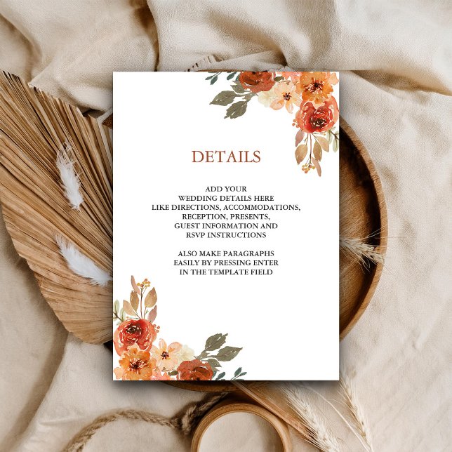 Earthy Floral Terracotta Wedding Details Begleitkarte (Von Creator hochgeladen)