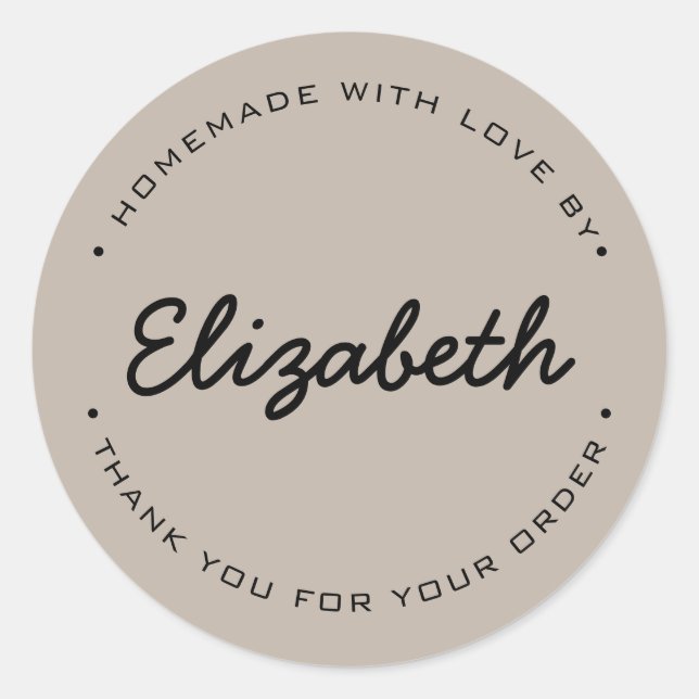 Earthy Homemade mit Liebe Danke Personalisiert Runder Aufkleber (Vorderseite)