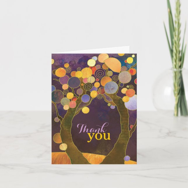 Earthy Liebe Trees Lila Wedding Danke Card (Vorderseite)