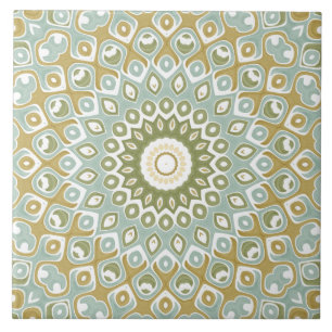 Earthy Mandala in Green, Gold und Soft Blue Fliese