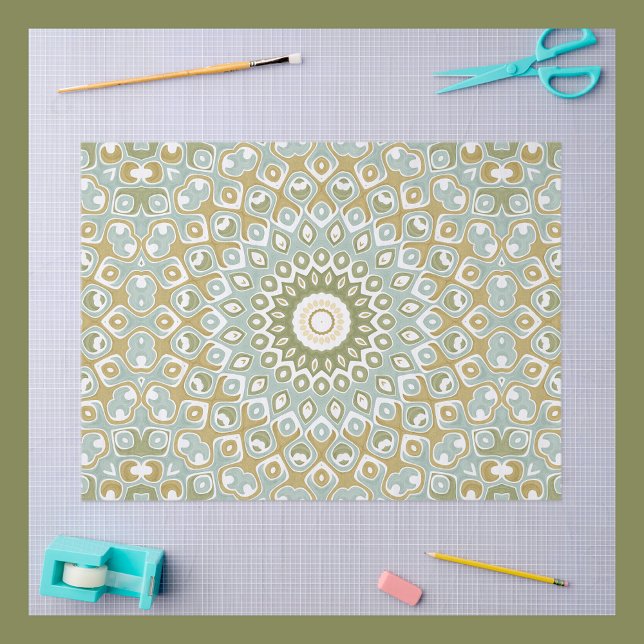 Earthy Mandala in Green, Gold und Soft Blue Seidenpapier (Von Creator hochgeladen)