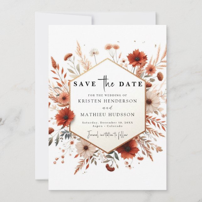 Earthy Minimalistisch Terracotta Wedding Save The Date (Vorderseite)