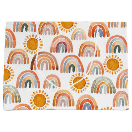 Earthy Modern Boho Rainbow and Sun Große Geschenktüte