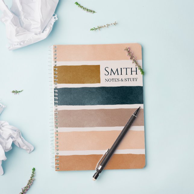 Earthy Modern Watercolor Stripes Personalisiert Notizbuch (Von Creator hochgeladen)