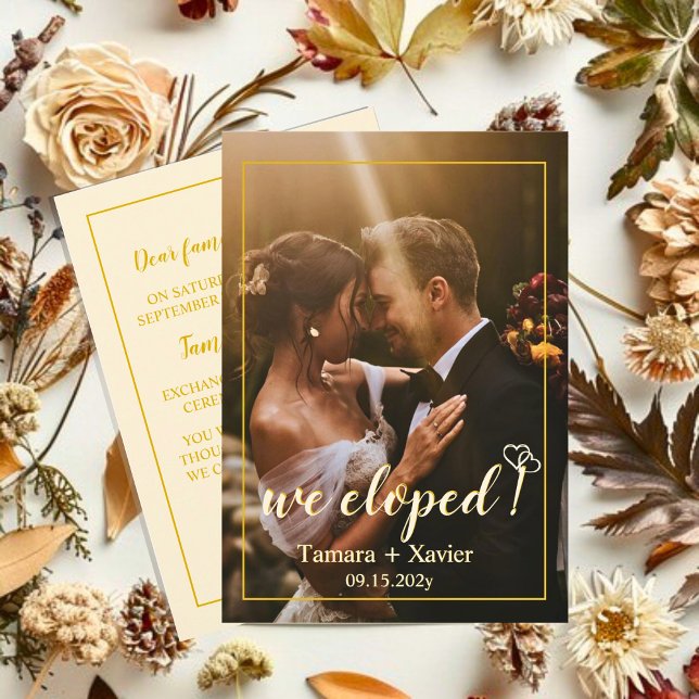 Earthy Mustard We Eloped Wedding Announcement Card Ankündigung (Von Creator hochgeladen)