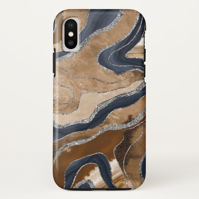 Earthy Navy Blauer Marmor Agate Silver Glitzer 1 Case-Mate iPhone Hülle (Rückseite)