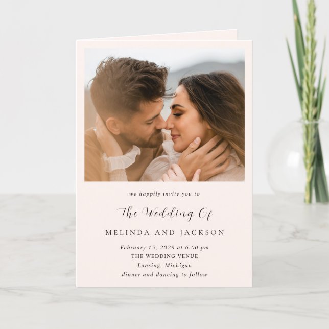 Earthy Neutral Photo Modern Wedding Einladung (Vorderseite)