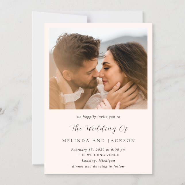 Earthy Neutral Photo Modern Wedding Magneteinladung (Vorderseite)