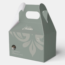 Earthy Olive Damask Sleek Minimal Foto Hochzeit Geschenkschachtel