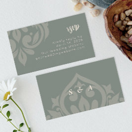 Earthy Olive Elegante Minimal Damask Hochzeit UAWG Begleitkarte