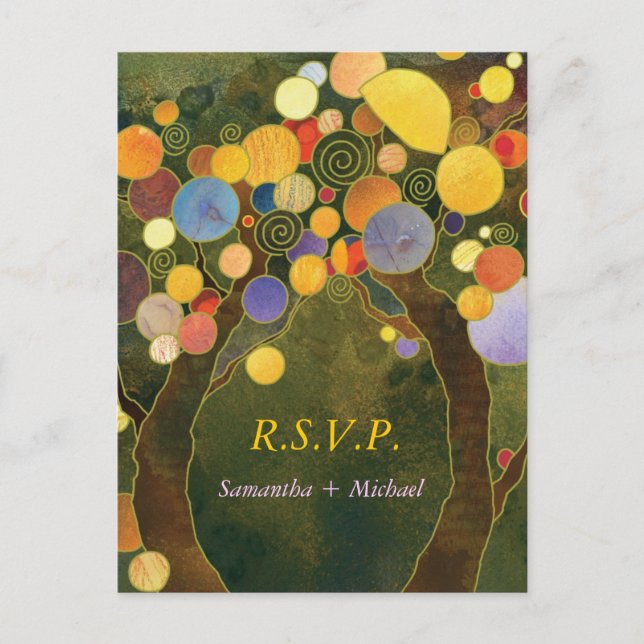 Earthy Olive Green Tree Wedding RSVP Einladungspostkarte (Vorderseite)