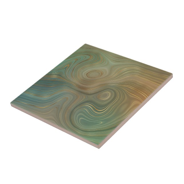 Earthy Olive Strata | Green und Gold Ink Agate Fliese (Seite)