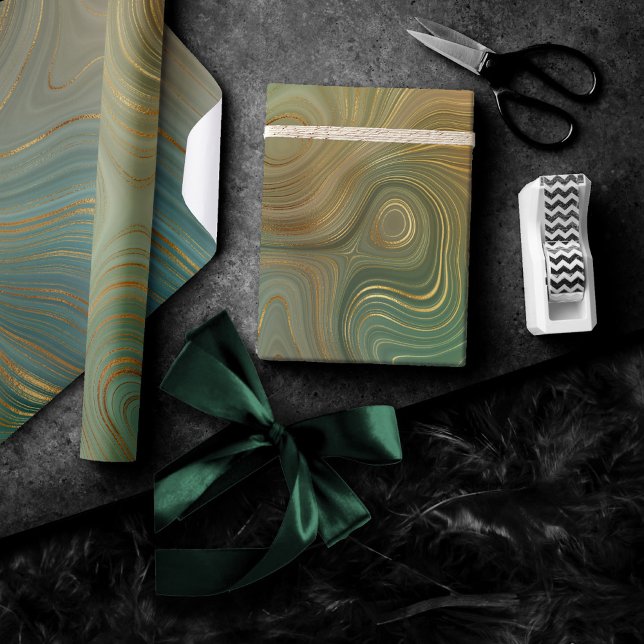 Earthy Olive Strata | Green und Gold Ink Agate Geschenkpapier (Von Creator hochgeladen)