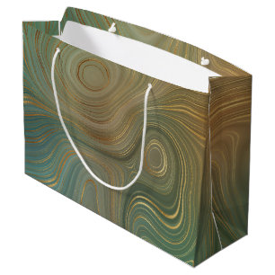 Earthy Olive Strata Green und Gold Ink Agate Große Geschenktüte