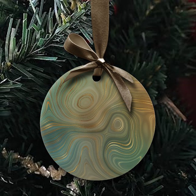 Earthy Olive Strata | Green und Gold Ink Agate Keramik Ornament (Von Creator hochgeladen)
