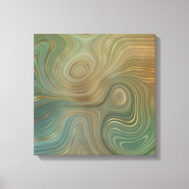Earthy Olive Strata | Green und Gold Ink Agate Leinwanddruck (Vorderseite)