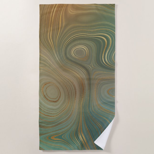 Earthy Olive Strata | Green und Gold Ink Agate Strandtuch (Vorderseite)