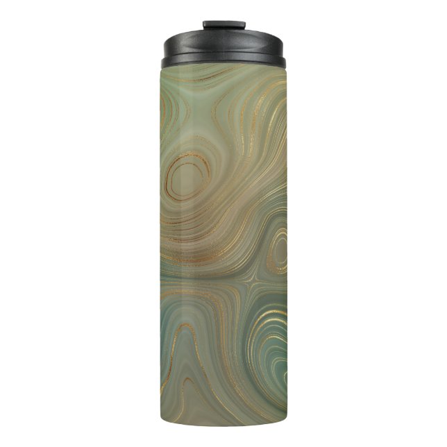 Earthy Olive Strata | Green und Gold Ink Agate Thermosbecher (Vorderseite)
