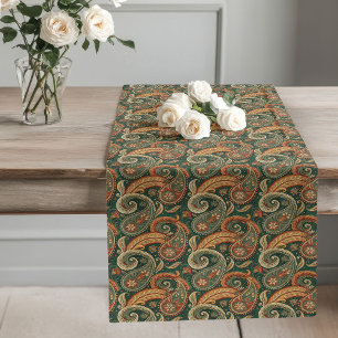 Earthy Paisley Boho Dark Green Brown Copper Sage Großer Tischläufer