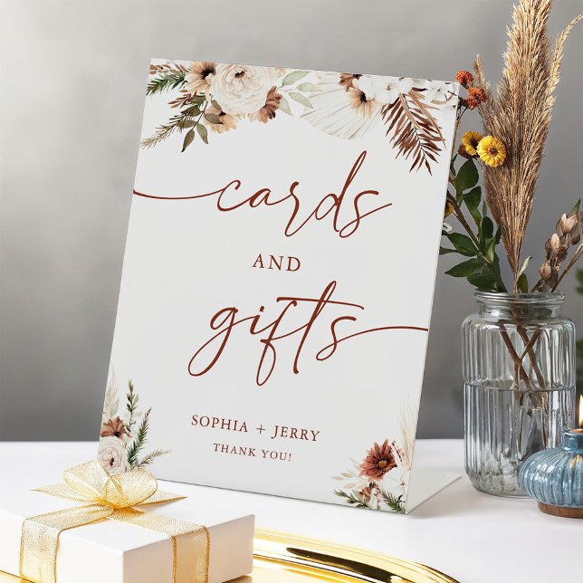 Earthy Pampas Blossom Cards and Gifts Wedding Sockelschild (Von Creator hochgeladen)