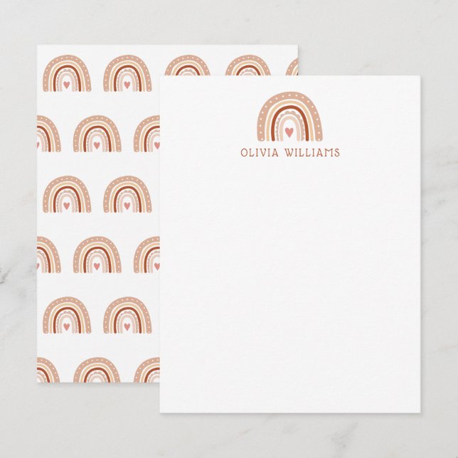 Earthy Pastel Boho Rainbow Personalisiert Statione Mitteilungskarte (Vorne/Hinten)