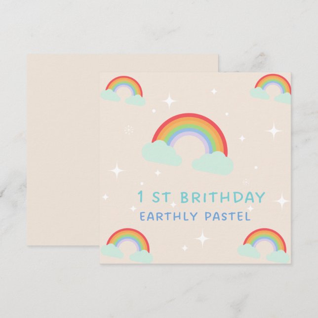 Earthy Pastel Rainbow 1St Birthday Einladung (Vorne/Hinten)