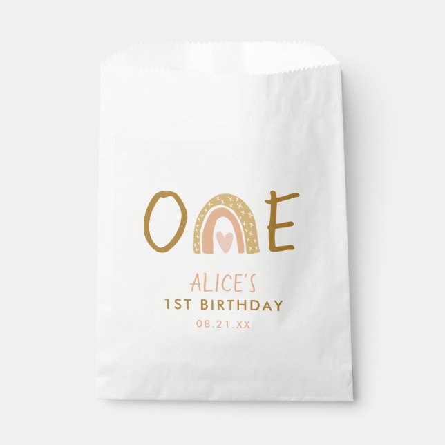 Earthy Rainbow Girl 1st Birthday Favor Bag Geschenktütchen (Vorderseite)